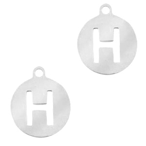 Ciondoli in acciaio inossidabile 10 mm rotondo con disegno lettera H argento