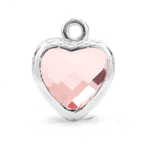 Pendenti di vetro Crystal Glass a forma di cuore rosa chiaro-argento