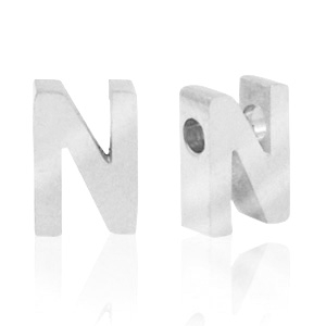 Perline in acciaio inossidabile con disegno lettera N argento