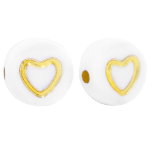 Perline alfabeto in acrilico cuoricino bianco-oro