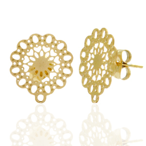 Orecchini in acciaio inossidabile fiore bohemien con anellino oro
