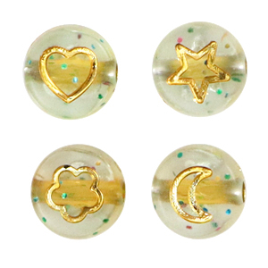Perline alfabeto in acrilico mix di icone glitterato trasparente-oro
