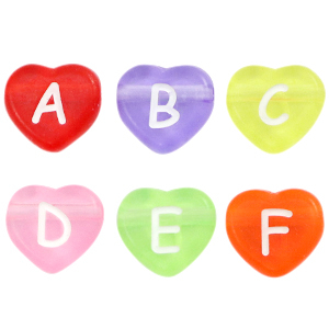 Perline alfabeto in acrilico cuore multicolore trasparente