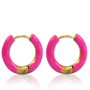 Orecchini in acciaio inossidabile a cerchio smalto 16mm rosa frutti di bosco-oro