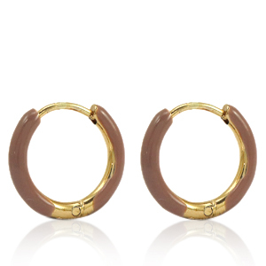 Orecchini in acciaio inossidabile a cerchio smalto 14mm marrone ruggine-oro