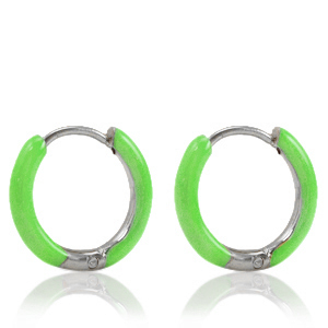 Orecchini in acciaio inossidabile a cerchio smalto 14mm verde vivo-argento