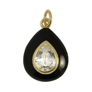 Metallo TQ in ottone ciondolo goccia zirconia nero-oro