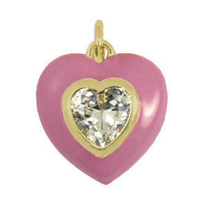Metallo TQ in ottone ciondolo cuore zirconia rosa vintage-oro