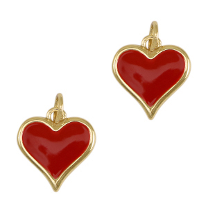 Metallo TQ in ottone ciondolo cuore smalto oro-rosso