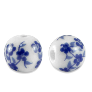 Perline di ceramica 8mm bianco-blu Delft