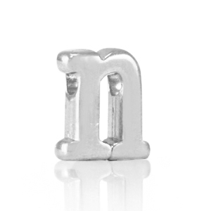 Perline alfabeto di metallo DQ N argento antico (privo di nichel)