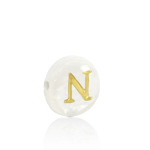 Perline di conchiglia lettera N oro-bianco (colore naturale)