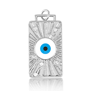 Metallo TQ in ottone ciondolo rettangolo con occhio della provvidenza smalto argento-blu bianco