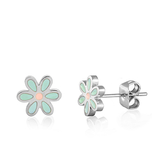 Orecchini in acciaio inossidabile fiore turchese-argento