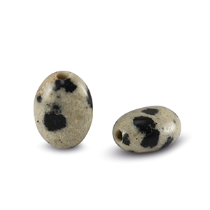Perline in pietra naturale Diaspro Dalmata ovale grigio beige
