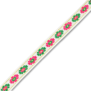 Nastro con fiori bianco-verde-rosa