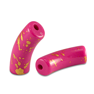 Perline in acrilico tubo lucida osa fucsia-oro