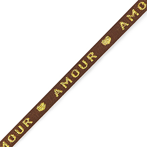 Nastro con testo "amour" marrone-oro