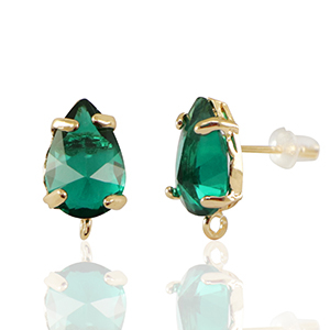 Orecchini con Cristalli con anellino goccia verde-oro