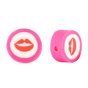 Perline di polimero kiss 10mm fucsia rosa-bianco rosso