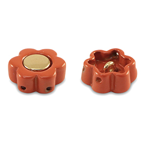 Perline Tile fiore rosso corallo-oro