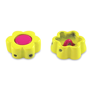 Perline Tile fiore giallo-rosa magenta