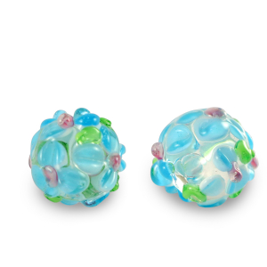Perline di vetro dipinte a mano fiore trasparente-blu verde