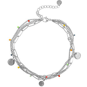 Cavigliere in acciaio inossidabile monete argento-multicolore