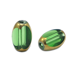 Perline di vetro ovale sfaccettate verde erba trasparente-oro