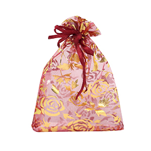 Sacchetti in organza 9x12cm rosa rosa ciliegia-oro