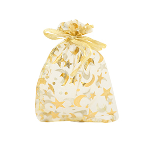 Sacchetti in organza 7x9cm luna e stella giallo oro-oro