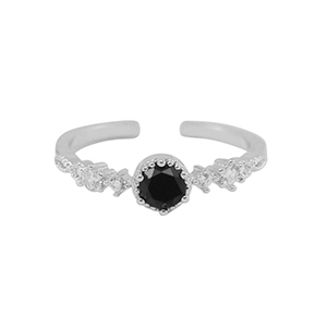 Metallo TQ in ottone anello zirconia argento-cristallo nero
