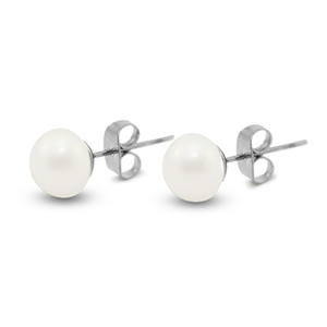 Orecchini in acciaio inossidabile perle 8mm argento-bianco perlato