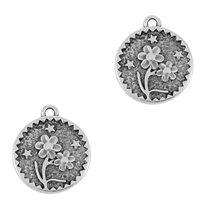 Ciondoli di metallo DQ fiore argento antico (privo di nichel)