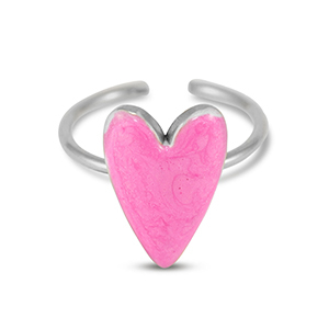 anelli in acciaio inossidabile smalto cuore rosa perlato-argento