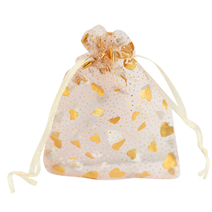 Sacchetti in organza 9x12cm cuore pesca-oro