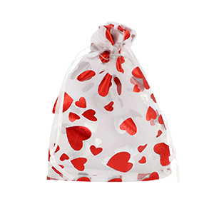 Sacchetti in organza 9x12cm cuore bianco-rosso