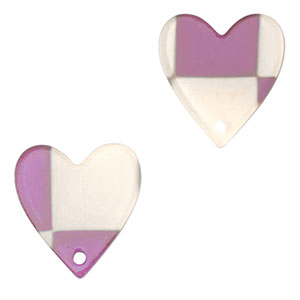 Pendenti in resina cuore viola-beige