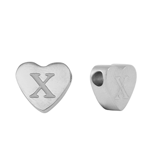 Perline in acciaio inossidabile cuore lettera X argento