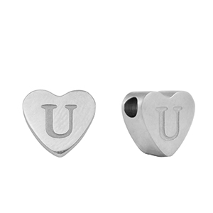 Perline in acciaio inossidabile cuore lettera U argento