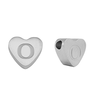 Perline in acciaio inossidabile cuore lettera O argento