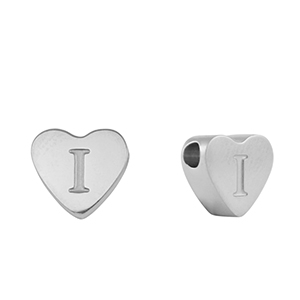 Perline in acciaio inossidabile cuore lettera I argento
