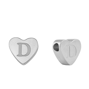 Perline in acciaio inossidabile cuore lettera D argento