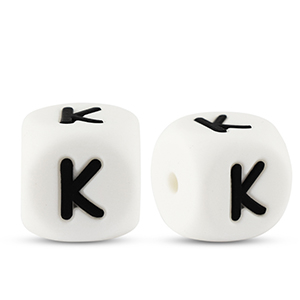 Perline alfabeto in silicone K bianco-nero
