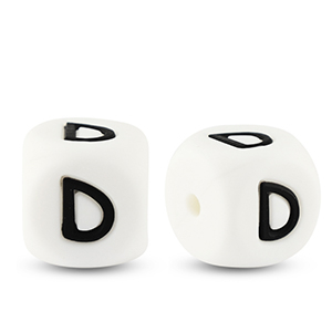 Perline alfabeto in silicone D bianco-nero
