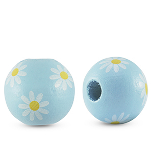 Perline di legno tonde 16mm fiore azzurro