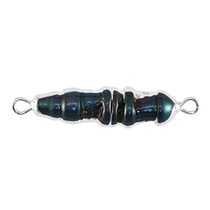Perle di acqua dolce distanziatore tubo argento-blu pavone scuro