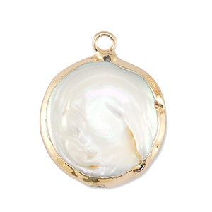 BQ Perle di acqua dolce ciondolo rotondo oro-bianco naturale