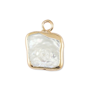 BQ Perle di acqua dolce ciondolo quadrato oro-bianco naturale