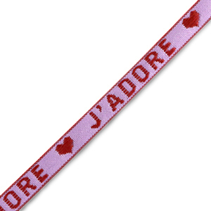 Nastro con testo "j'adore" viola-rosso caldo